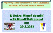 20.2.2013 - Starší dorostenci hráli na soustředění s dospělými  Mimoně