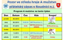 POZOR!!! Ve středu 27.2.2013 od 18:00  hraje A mužstvo zápas sRoudnicí n.L. 