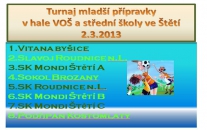 V sobotu 2.3.2013 se v hale VOŠ Štětí konal turnaj mladší přípravky