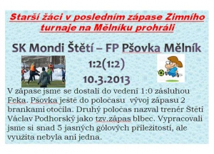 10.3.2013 starší žáci  prohráli s Pšovkou