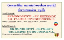 17.3.2013 Dorostenci zakončili zimní přípravu 2 přátelskými zápasy