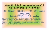 14.4.2013 Starší žáci  v nervozním zápase proti Chlumci neikasovali  branku a vyhráli 1:0 