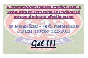 SK Mondi Štětí - FK ČL Neštěmice B 2:2(1:1)  12.5.13 starší žáci