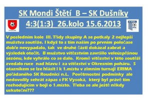 B mužstvo dospělých slaví úspěšnou sezónu po zápase s Dušníky, kde ale mělo namále 