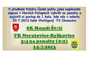 Probojovali jsme se do 1.kola poháru České pošty