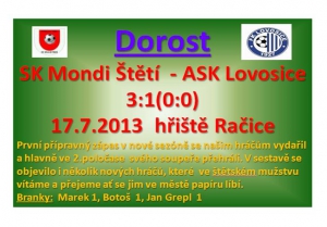 Dorost se v prvním přípravném zápase utkal s Lovosicemi v Račicích