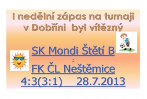 SK Mondi Štětí B- FK ČL Neštěmice 4:3(3:1)    28.7.2013   turnaj Dobříň