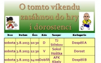 Všechny zápasy o tomto víkendu hrajeme v sobotu