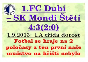 První porážka dorostenců v I.A třídě