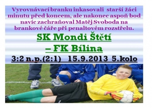 Zápas starších žáků 15.9.2013 měl dramatický závěr