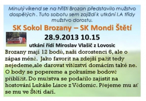 Odjezd dorostenců do Brozan v sobotu v 8:30