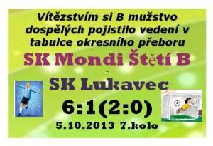 Těžkou překážku v podobě Lukavce má za sebou B mužstvo
