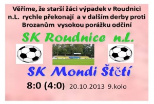 Rekordní prohra starších žáků v Roudnici n.L.