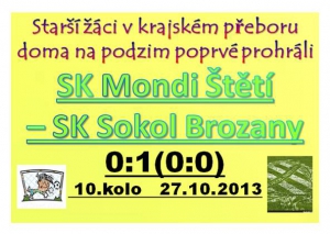 Starší žáci utrpěli opět porážku 1:0