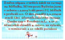 Starší žáci hráli v sobotu. Škoda jen, že jich na sobotní zápas nepřišlo více a hráli pouze v deseti. Docházku je třeba polepšit