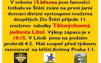 Přijďte v sobotu fandit. Mužstvo dospělých se utká s Litolí 