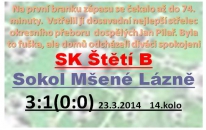 Na dvou frontách bude na jaře bojovat B mužstvo dospělých. Zápasy o vítězství v okresním přeboru zahájilo dnes a finále okresního poháru je čeká 1.5.2014