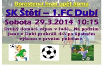 Nejbližší soused v tabulce dorostenců I.A třídy 1.FC Dubí, který je na 5. místě, přijede v sobotu do Štětí 