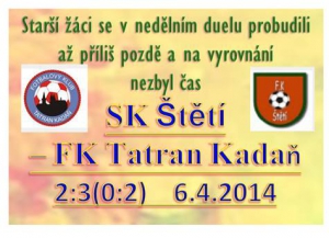 Jarní čekání starších žáků na body pokračuje i po zápase s Kadaní