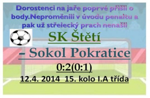 Dorostence po týdnu volna čekal 2. tým tabulky a až na úvodních 15 minut zápasu Pokratice kontrolovaly průběh utkání 
