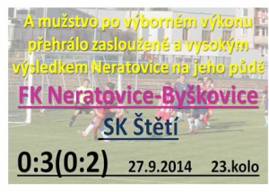 Nečekaný výsledek se v divizní soutěži narodil v Neratovicích, kde naše a mužstvo zvítězilo rozdílem 3 branek