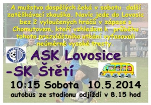 Okresní derby je na progranu v sobotu 10.5.2014