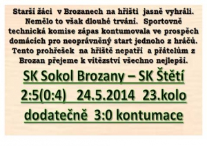 Starší žáky po delší době za výkon i výhru chvalíme. neomluvitelnou chybou je však neoprávněný start a z toho plynoucí kontumace