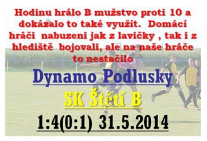 B mužstvo i díky 2 brankám Lukáše Vlčka zdolalo Podlusky na jeho hřišti 4:1