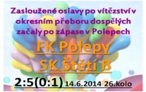 Jsme mistři. B mužstvo dospělých to dokázalo. V Polepech získalo potřebné body a  titul okresního přeborníka mu po zásluze patří.