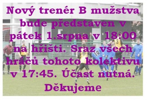 B mužstvo dospělých, účastník I.B třídy má trenéra