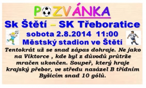 Sobota dopoledne je v areálu městského stadionu vyhrazena fotbalu. Na programu je přátelský zápas domácí jedenáctky dospělých SK Štětí. Letní připravenost přijedou prověřit SK Třeboratice.