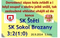 Zápas dorostenců s Brozany přinesl skvělou fotbalovou podívanou. Dramatické momenty až do úplného konce, po kterém se radovala štětská jedenáctka. 