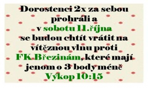 Vrátí se dorostenci na vítěznou vlnu? FK Březiny budou jejich další soupeř.
