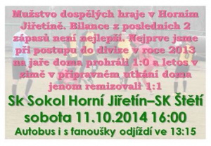Do města v Podkrušnohoří proti 2. mužstvu tabulky jedeme v sobotu 11.10.2014