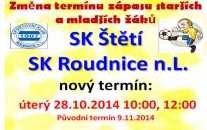 Termín zápasu starších a mladších žáků byl přeložen na sváteční úterý 28.10.2014