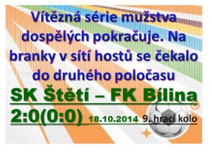 Šesté vítězství v řadě. Důležitý zápas proti  Bilině, která byla před zápasem o 2 body za námi.