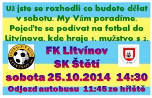 Zápas podzimu se blíží. V sobotu hraje mužstvo dospělých v Litvínově. 