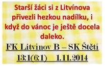Zápas proti B mužstvu Litvínova se hrál na umělé trávě, ale i zde jsme vysoko prohráli stejně jako v předchozích zápasech