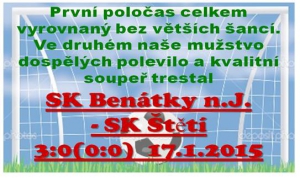 Hned prvním přípravném zápase letošního roku nás čekala v Benátkách nad Jizerou těžká prověrka. Tempo jsme drželi poute v prvním poločase.   