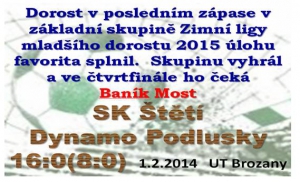 Dorostenci si proti Podluskům v poklidu pohlídali 1. místo v základní skupině zimní ligy