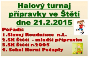 Vítězství z halového turnaje ve Štětí 21.2.2015 si odvezl Slavoj Roudnice n.L. V derby zápase o 2. místo byla o branku úspěšnější mladší přípravka.  