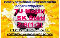V pohárovém čtvrtfinále na umělé trávě v Roudnici n.L se na první branku se čekalo půlhodiny, ale nakonec jich diváci viděli 8. V semifinále nás čeká jedno ze 3 mužstev Vilémov, Postoloprty, Litvínov. 