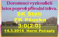 Do zahájení mistrovských soutěží zbývá dorostencům14 dní. Příprava vrcholí a přátelské zápasy naznačují, jak na tom mužstvo je.  Vítězství nad Pšovkou napovídá, že by to nemuselo být špatné,