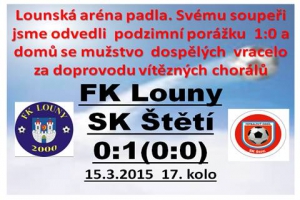 První jarní kolo má mužstvo dospělých za sebou. Gratulujeme k vítězství na hřišti v Lounech. Jedinou branku zápasu vstřelil Belák v 62. minutě