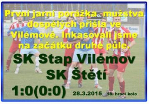 Ve Vilémově jsme přišli o jarní neporazitelnost, čisté konto, vyloučeného hráče i zraněného Maláka.