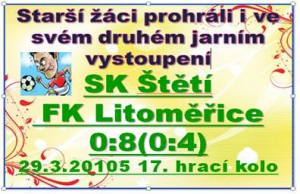 Starší žáci v derby zápase s Litoměřicemi nedokázali vstřelit branku. Soupeř trestal po nrychlých útocích a jasně vyhrál.