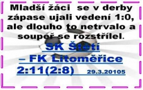 Krajský přebor mladších žáků. Snaha se našim chlapcům nedá upřít, ale rozjeté Litoměřice byly nad naše síly.