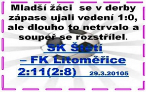 Krajský přebor mladších žáků. Snaha se našim chlapcům nedá upřít, ale rozjeté Litoměřice byly nad naše síly.