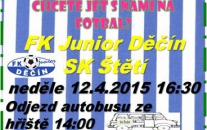 V neděli 12. dubna jede mužstvo dospělých na umělou trávu do Děčína. Domácí Junior se pohybuje v sestupových vodách. Čeká nás těžký zápas.  Na podzim jsme doma vyhráli 5:0. Je třeba koncetrovat všechny síly a pokusit se získat 3 body.  