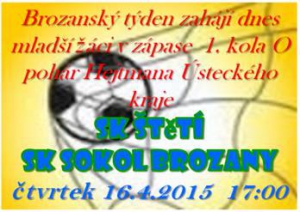 Každý den, od čtvrtka až do neděle je tento týden na stadionu ve Štětí fotbalový zápas. Zahajují mladší žáci. 